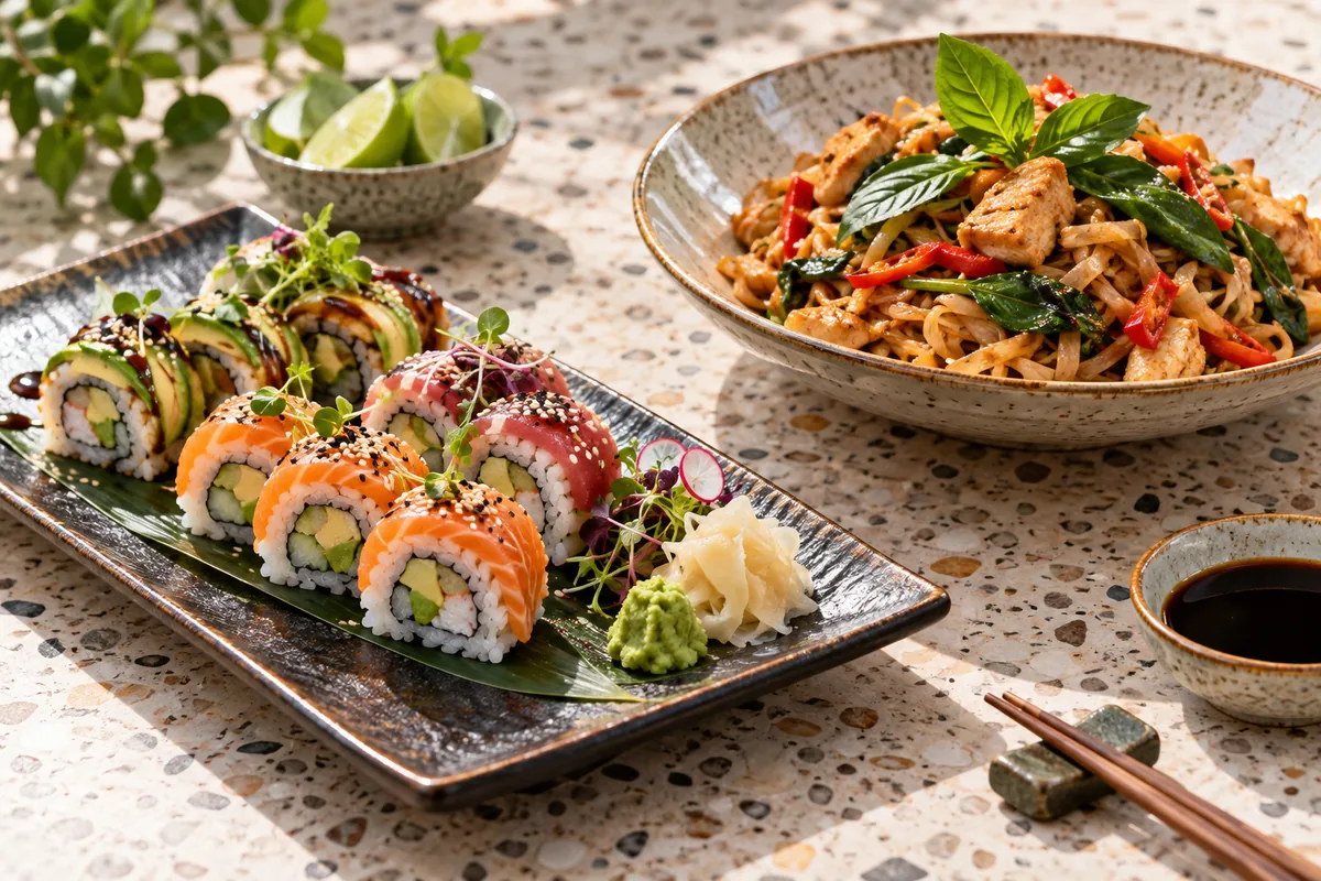 Illustration éditoriale pour Yummy Sushi Thaï, cuisine thaïlandaise