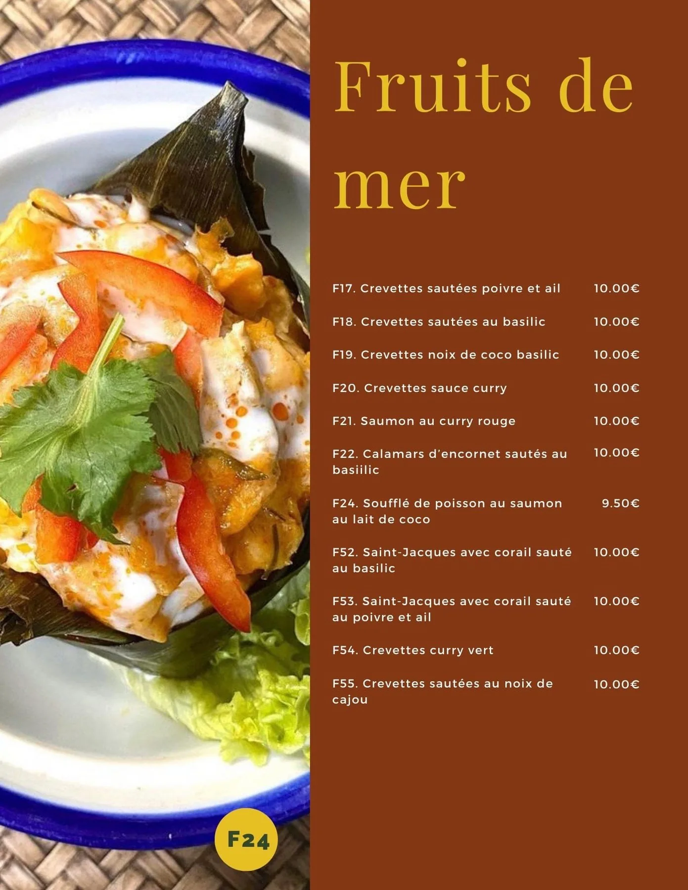 Carte à emporter : Plats de poulet